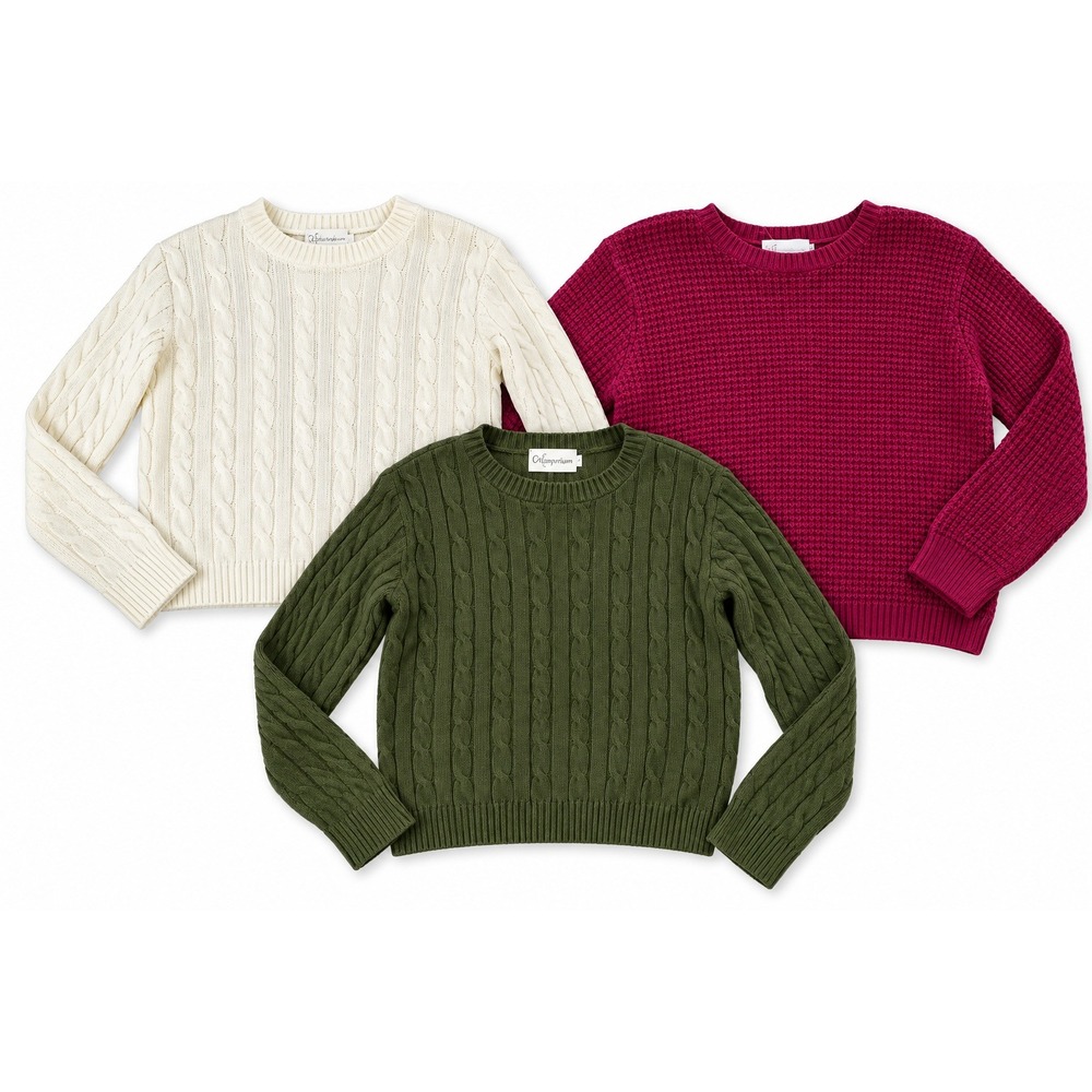 Cotton Emporium Sweater Bundle Girls Small NWT Ivory Burgundy Olive 3 Pc